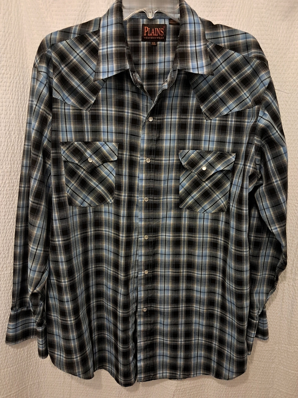 Plains Westernwear Men's Blue & Black Plaid Button(Snap)-Down Shirt